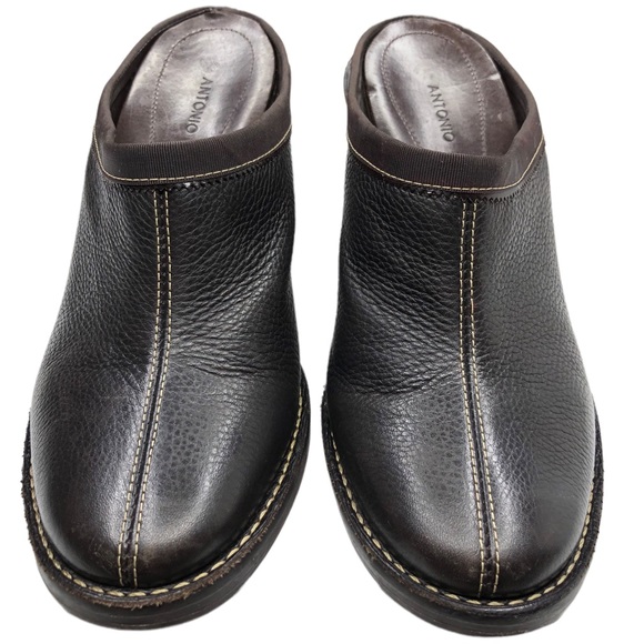 ANTONIO MELANI Pebble Print Leather Mule Wedges Brown Size 7 - Picture 2 of 12